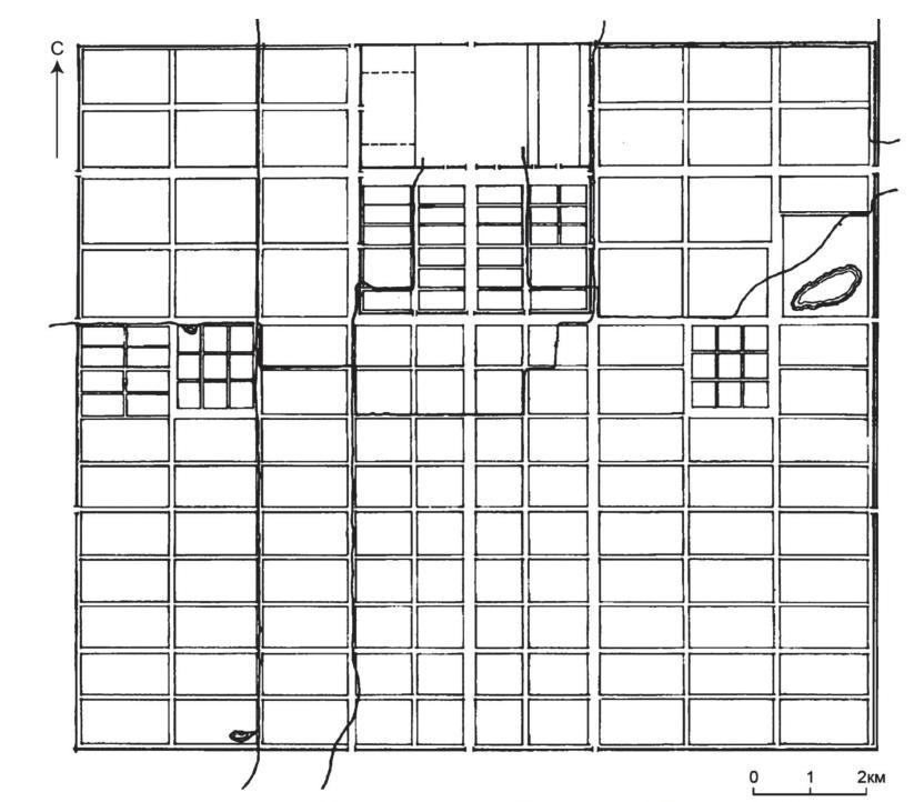 Девятичастная композиции в планировке города Дасин (схема Шевченко М.Ю.)